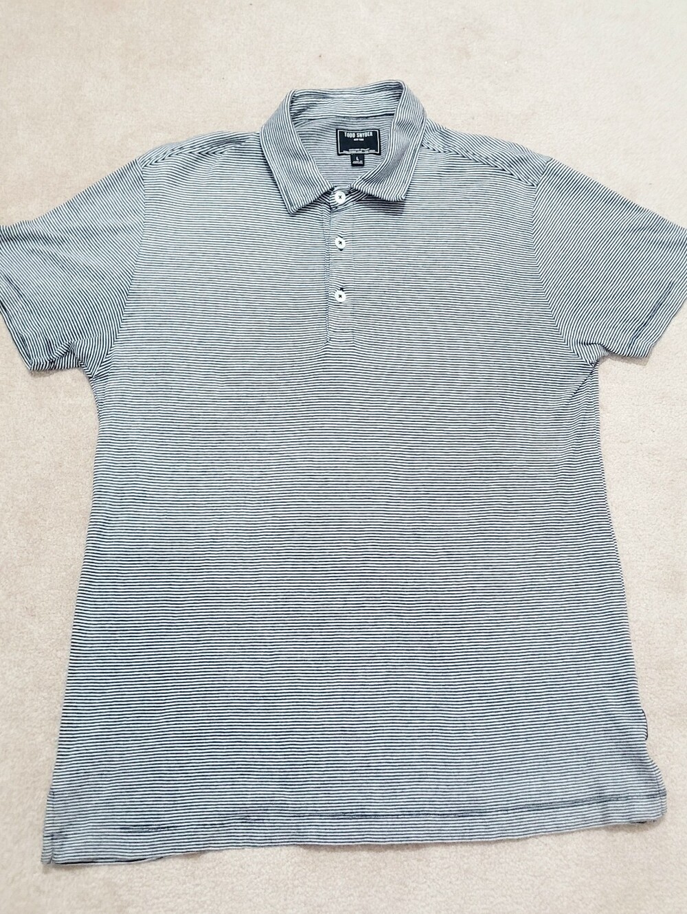 Todd Snyder Polo Shirt Mens Large Blue White Striped 100% Cotton